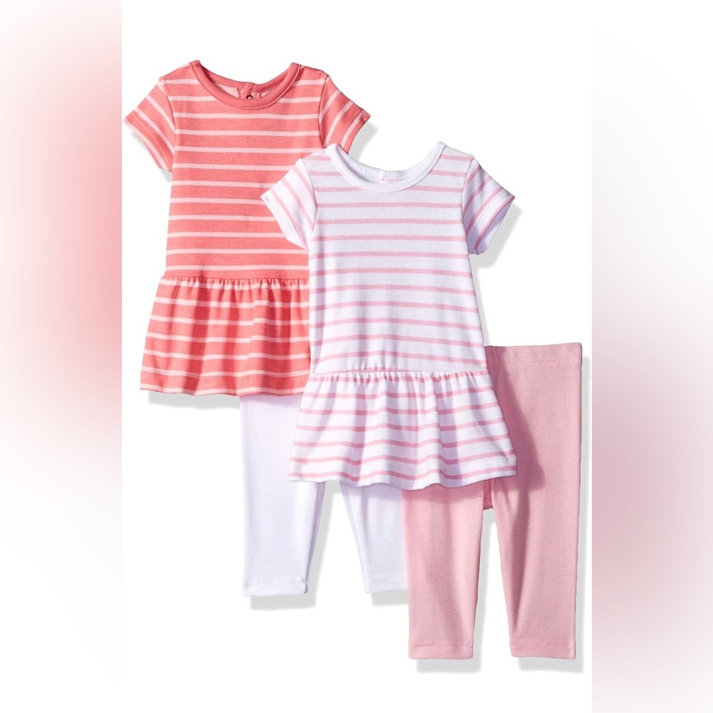 Hanes Ultimate Baby Girls Flexy Set-2 Short Sleeve Dresses with 2 Leggings.